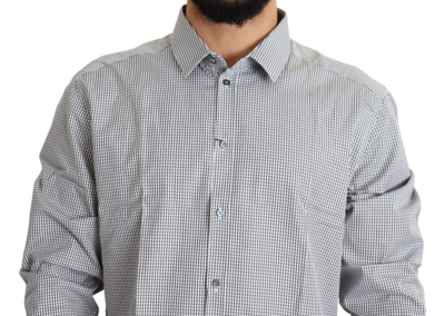 Dolce & Gabbana Black White Checkered Gold Dress Cotton Shirt In Black