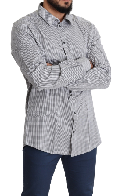 Dolce & Gabbana Black White Checkered Gold Dress Cotton Shirt In Black