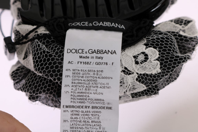Shop Dolce & Gabbana Black White Floral Lace Crystal Hair Women's Claw In Black/white