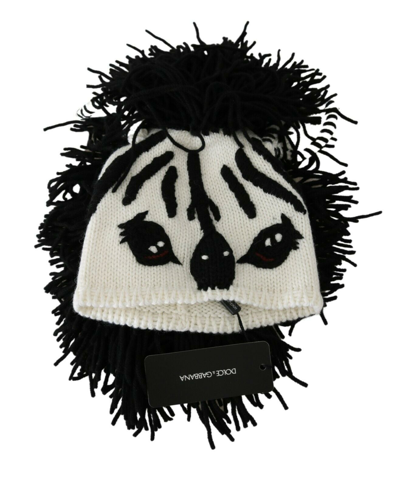 Shop Dolce & Gabbana Black And White Knitted Cashmere Women's Beanie In Black/white