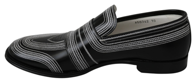 Shop Dolce & Gabbana Black White Leather Slippers Loafers Men's Shoes
