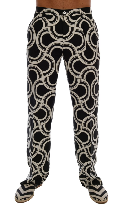 Shop Dolce & Gabbana Black White Pattern 100% Linen Men's Pants In Black/white
