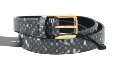 Shop Dolce & Gabbana Black White Pattern Leather Gold Buckle Women's Belt In Black/white