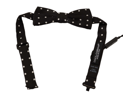 Shop Dolce & Gabbana Black White Polka Dot Silk Adjustable Neck Papillon Bow Men's Tie