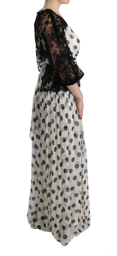 Shop Dolce & Gabbana Black White Polka Dotted Floral Women's Dress In Black/white