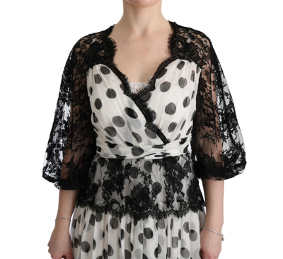 Shop Dolce & Gabbana Black White Polka Dotted Floral Women's Dress In Black/white