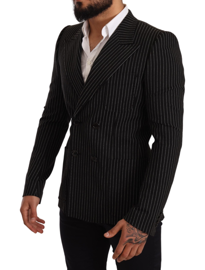 Shop Dolce & Gabbana Elegant Striped Wool Blazer With Silk Men's Lining In Black