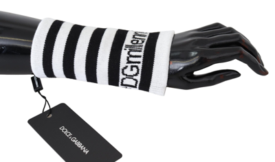 Shop Dolce & Gabbana Black White Wool Dgmillennials Wristband Men's Wrap In Black/white