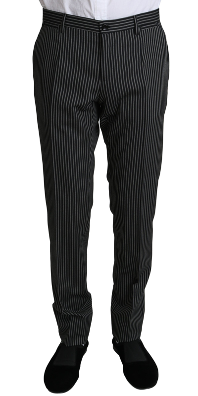 Shop Dolce & Gabbana Elegant Striped Wool-silk Two-piece Men's Suit In Black