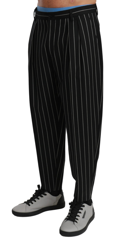 Shop Dolce & Gabbana Black White Stripes Casual Trouser Wool Men's Pants