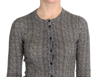 Dolce & Gabbana Black White Wool Top Cardigan Sweater In Black/white