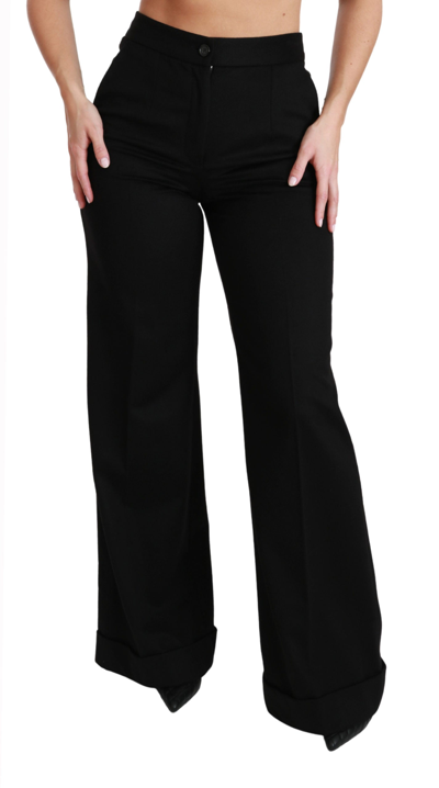 Shop Dolce & Gabbana Black Wide Leg Flared Trouser Cashmere Women's Pants