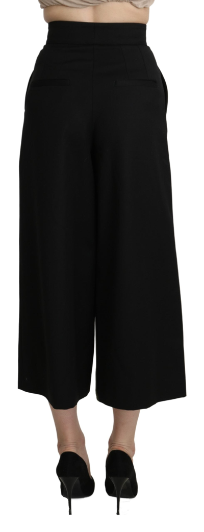 Dolce & Gabbana Black Wide Wool Leg Cropped Trouser Pant In Black