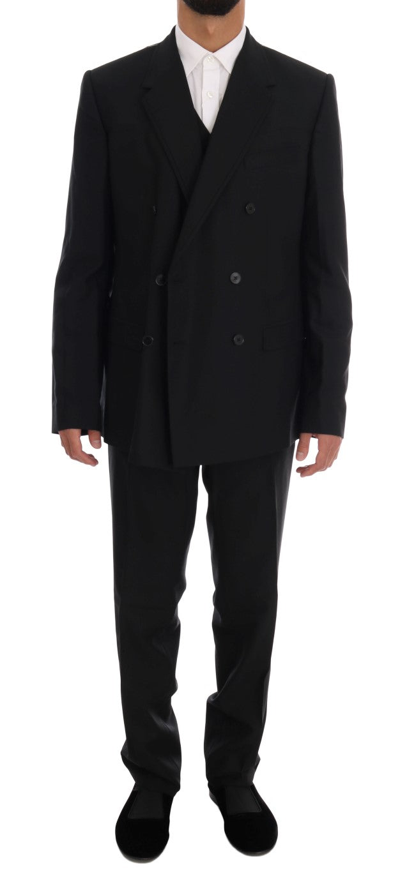 Shop Dolce & Gabbana Black Wool Double Breasted Slim Fit Men's Suit