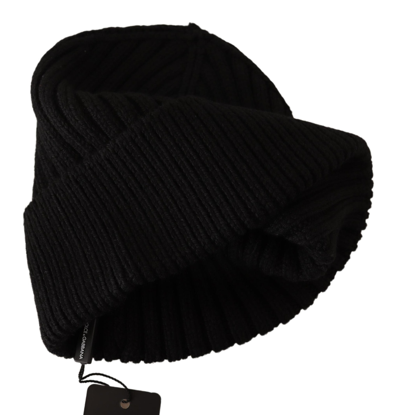 Shop Dolce & Gabbana Elegant Cable Knit Wool Beanie With Fleece Women's Liner In Black