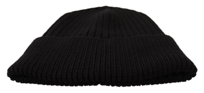 Shop Dolce & Gabbana Elegant Cable Knit Wool Beanie With Fleece Women's Liner In Black