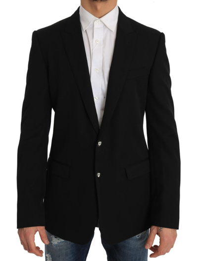 Shop Dolce & Gabbana Black Wool Martini Coat Of Arms Blazer Men's Jacket