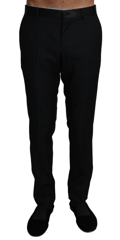 Shop Dolce & Gabbana Black Wool Silk Dress Formal Trousers Men's Pants