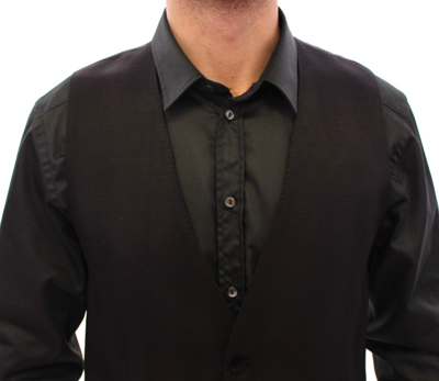 Shop Dolce & Gabbana Black Wool Silk Dress Vest Gilet Men's Weste