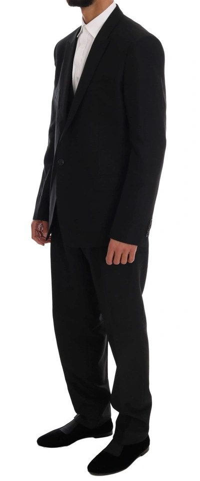 Shop Dolce & Gabbana Black Wool Silk One Button Slim Fit Men's Suit