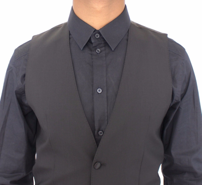Shop Dolce & Gabbana Black Wool Silk Stretch Dress Vest Men's Blazer