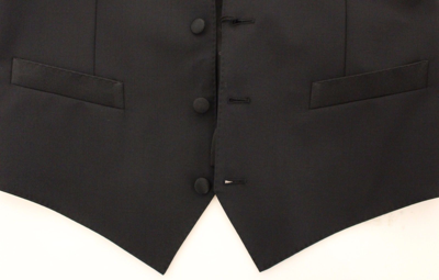 Shop Dolce & Gabbana Black Wool Silk Stretch Dress Vest Men's Blazer