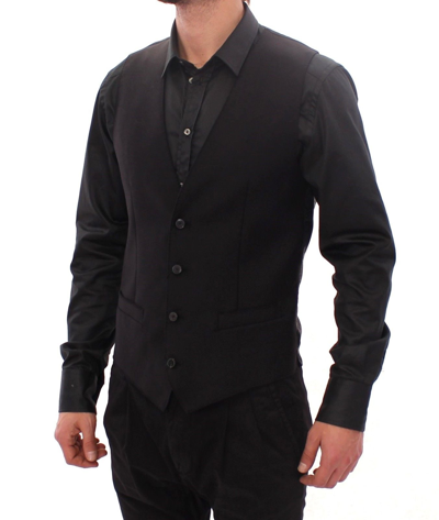 Shop Dolce & Gabbana Black Wool Single Breasted Vest Men's Gilet