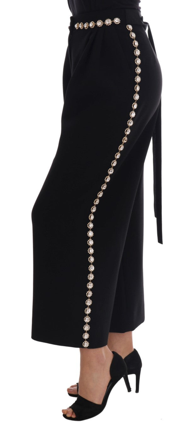Shop Dolce & Gabbana Black Wool Stretch Crystal Women's Pants
