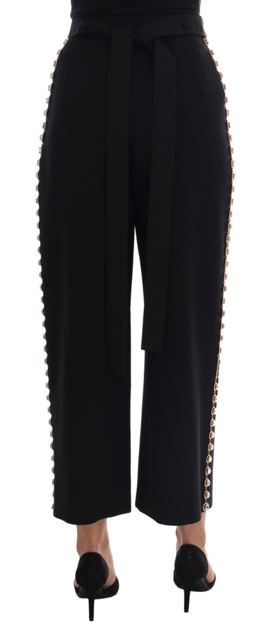 Shop Dolce & Gabbana Black Wool Stretch Crystal Women's Pants