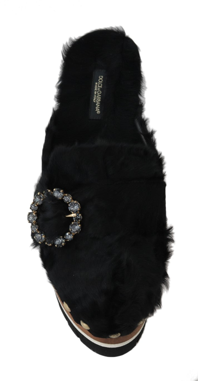 Shop Dolce & Gabbana Black Xiangao Fur Crystal Women's Mules