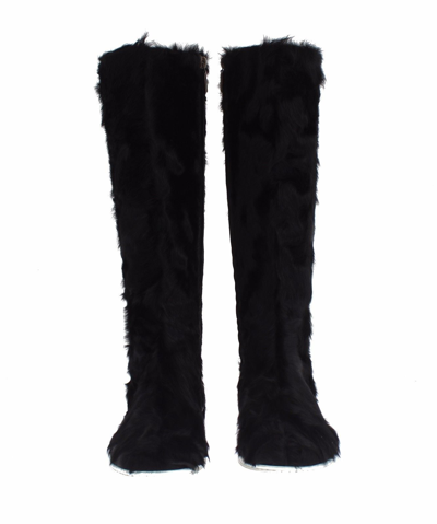 Shop Dolce & Gabbana Black Xiangao Lamb Fur Leather Women's Boots