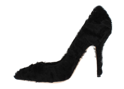 Shop Dolce & Gabbana Black Xiangao Lamb Fur Leather Women's Pumps