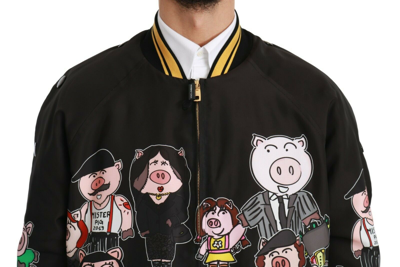 Shop Dolce & Gabbana Black Year Of The Pig Bomber Men's Jacket