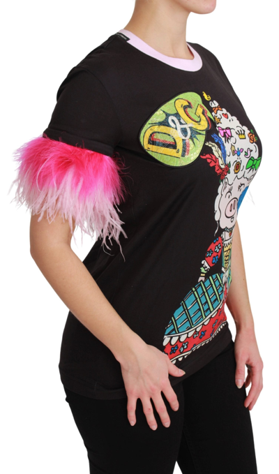 Dolce & Gabbana Black Year Of The Pig Top Cotton  T-shirt In Black