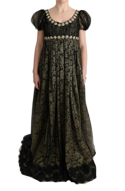 Shop Dolce & Gabbana Black Yellow Crystal Lace Shift Women's Dress