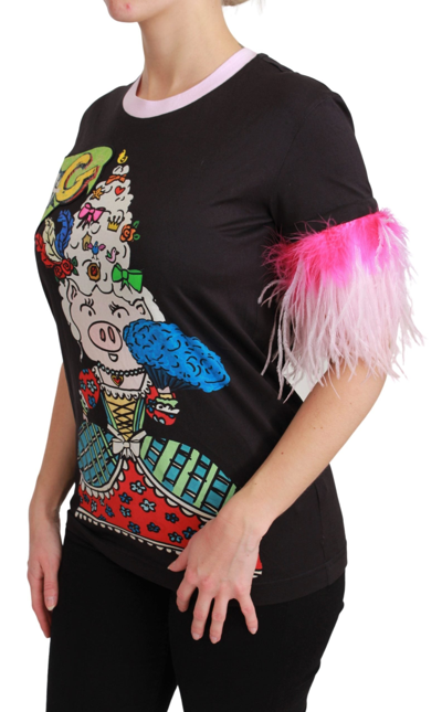 Dolce & Gabbana Black Year Of The Pig Top Cotton  T-shirt In Black