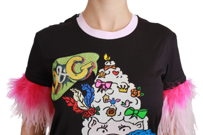 Shop Dolce & Gabbana Chic Crewneck Year Of The Pig Motif Women's Tee In Black