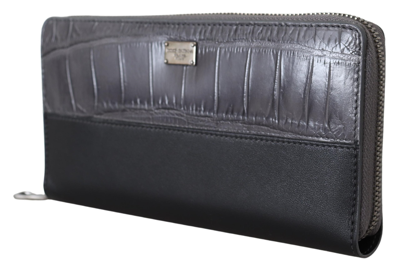 Shop Dolce & Gabbana Elegant Textured Leather Zip-around Men's Wallet In Black And Gray