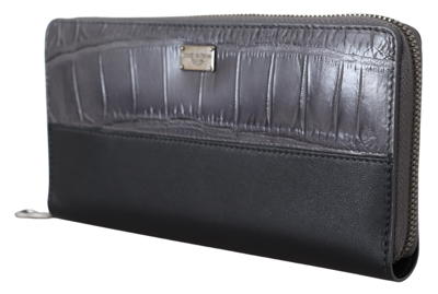 Dolce & Gabbana Black Zip Around Continental Clutch Leather Wallet In Black And Gray