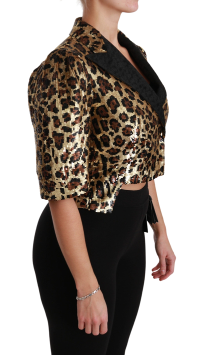 Shop Dolce & Gabbana Blazer Gold Leopard Sequined Women's Jacket