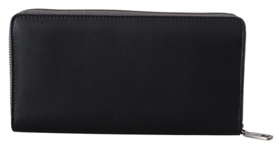 Dolce & Gabbana Black Zip Around Continental Clutch Leather Wallet In Black And Gray