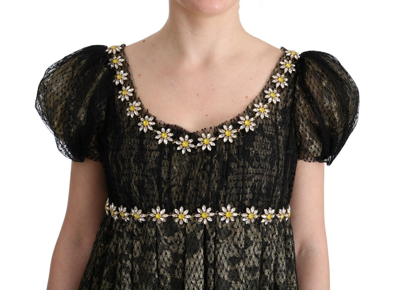 Shop Dolce & Gabbana Black Yellow Crystal Lace Shift Women's Dress