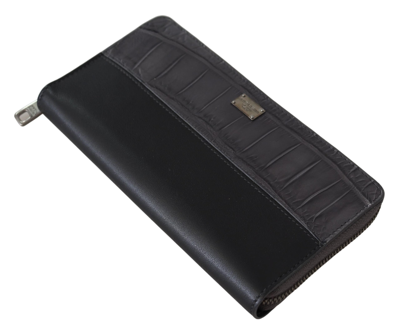 Dolce & Gabbana Black Zip Around Continental Clutch Leather Wallet In Black And Gray