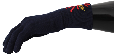 Dolce & Gabbana Blue #dgloveslondon Embroidered Wool Gloves In Blue