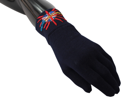 Shop Dolce & Gabbana Blue #dmen'slondon Embroidered Wool Men's Gloves