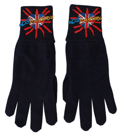 Shop Dolce & Gabbana Blue #dmen'slondon Embroidered Wool Men's Gloves