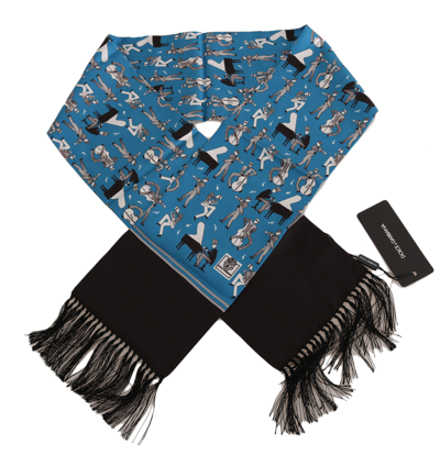 Shop Dolce & Gabbana Blue 100% Silk Music Print Shawl S. 15x140cm Men's Scarf