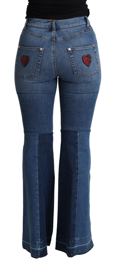 Dolce & Gabbana Blue Amore Patch Boot Cut Cotton Stretch Pant In Blue