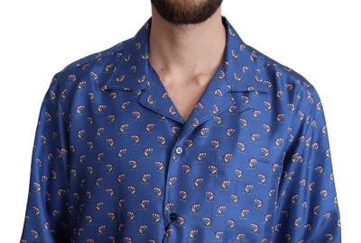 Shop Dolce & Gabbana Blue Beach Chair Umbrella Print Silk Men's Shirt