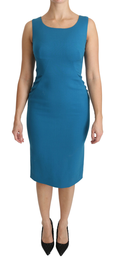 Shop Dolce & Gabbana Blue Bodycon Sheath Knee Length Wool Women's Dress